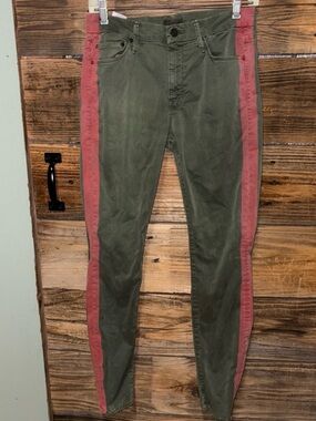 MOTHER Olive Green High-Rise Pants with Dark Green Button